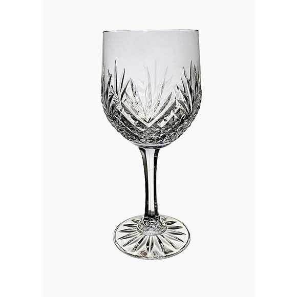 Cut Crystal Wine Glass Set of 2 Goblet Diamond And Fan Design Clear Glass - Picture 6 of 10